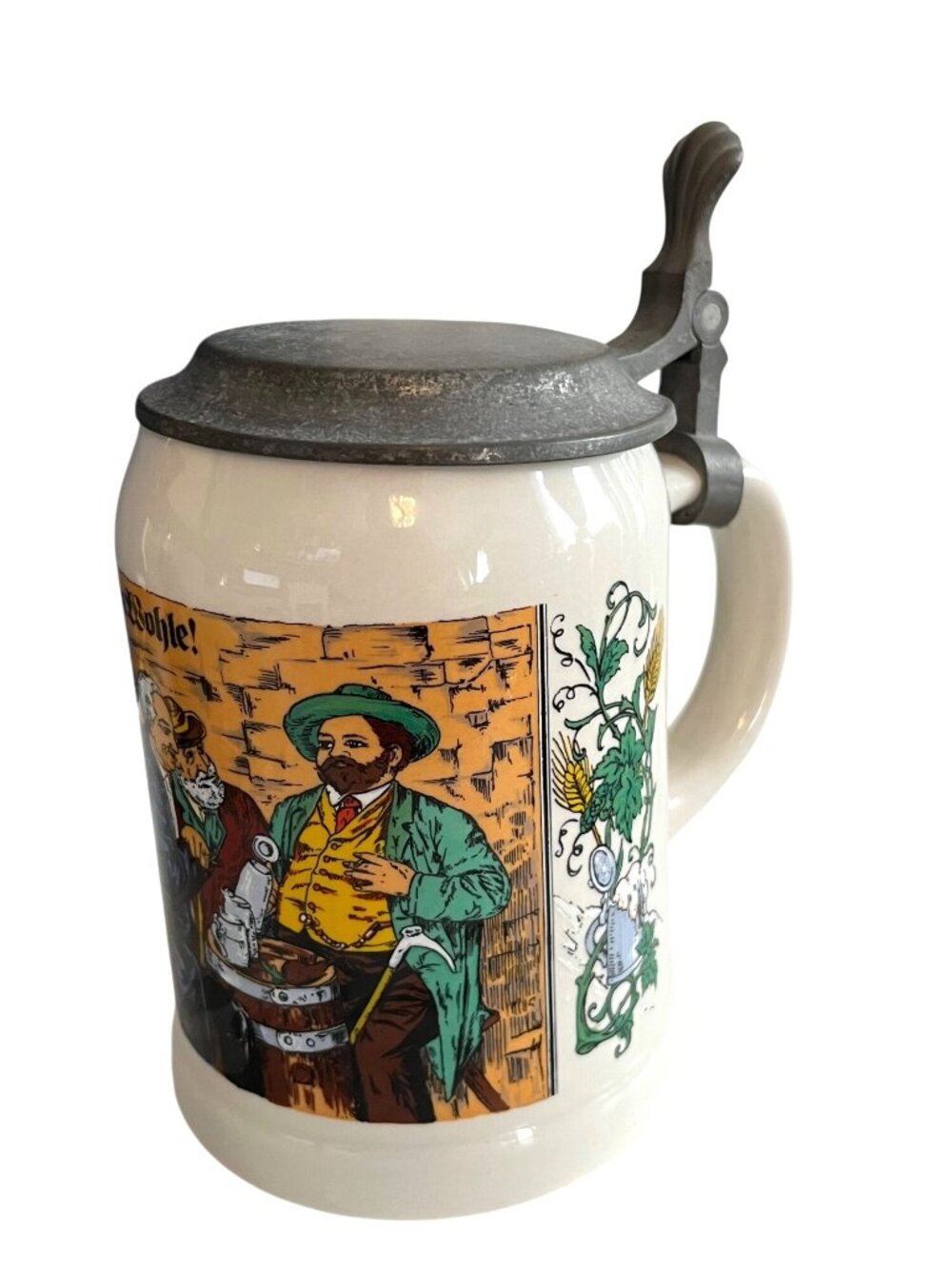 Vintage German Beer Stein Lidded Mug Zunft Szene Occupational Scene Pewter Lid 5